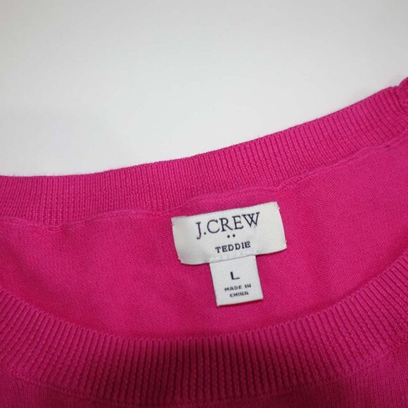 J. Crew Women's Teddie Cotton Crewneck Sweater Large Pink Pullover Style L1561 L - Picture 4 of 6